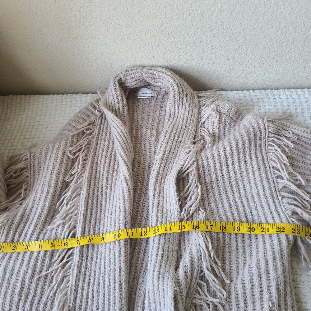 Anthropologie Amanza Fringed Cardigan Sweater Taupe Size XXS - Picture 4 of 9